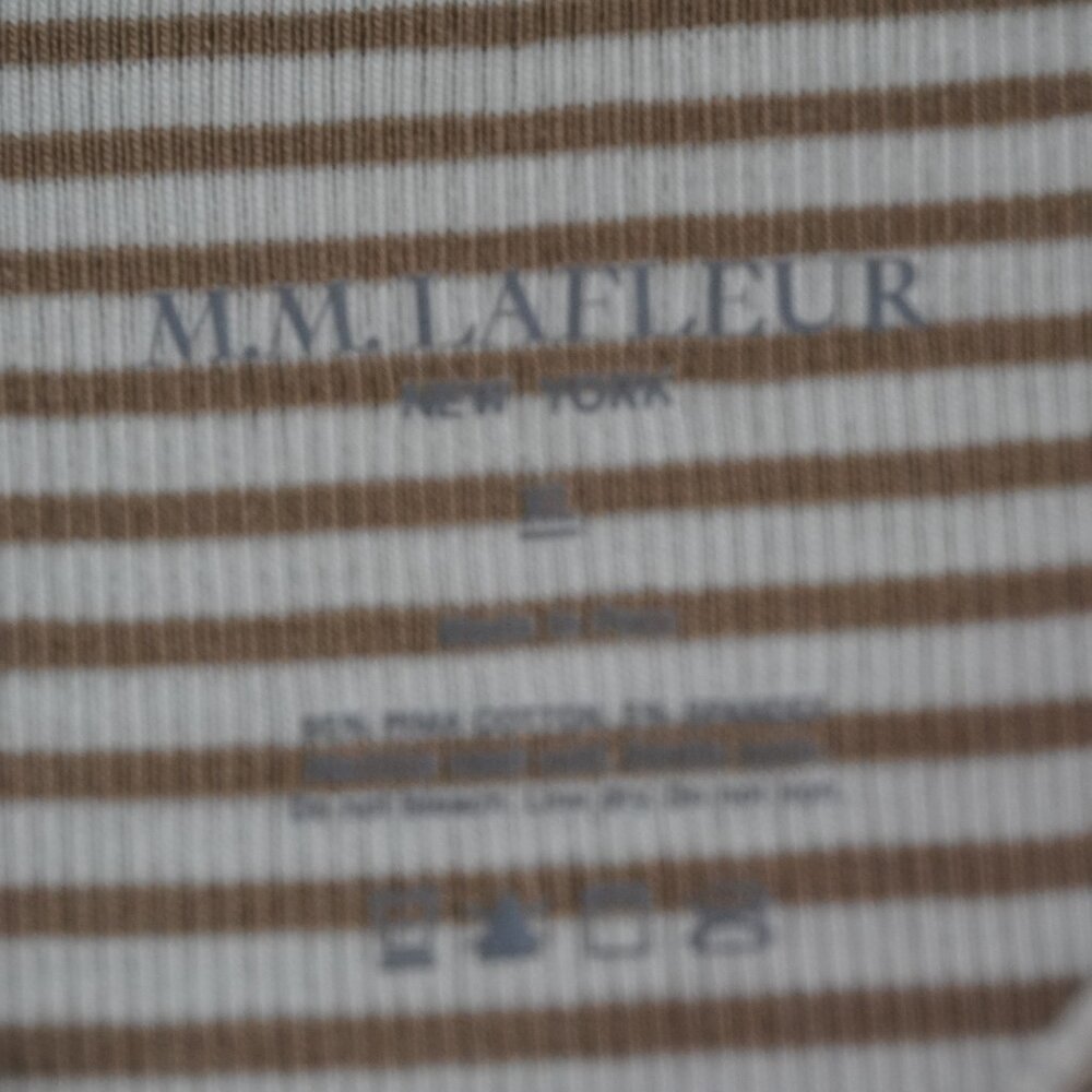 M.M. LaFleur Mori Hinley Thin Striped Ribbed Pima Cotton Khaki / Ivory Tee - Picture 3 of 7